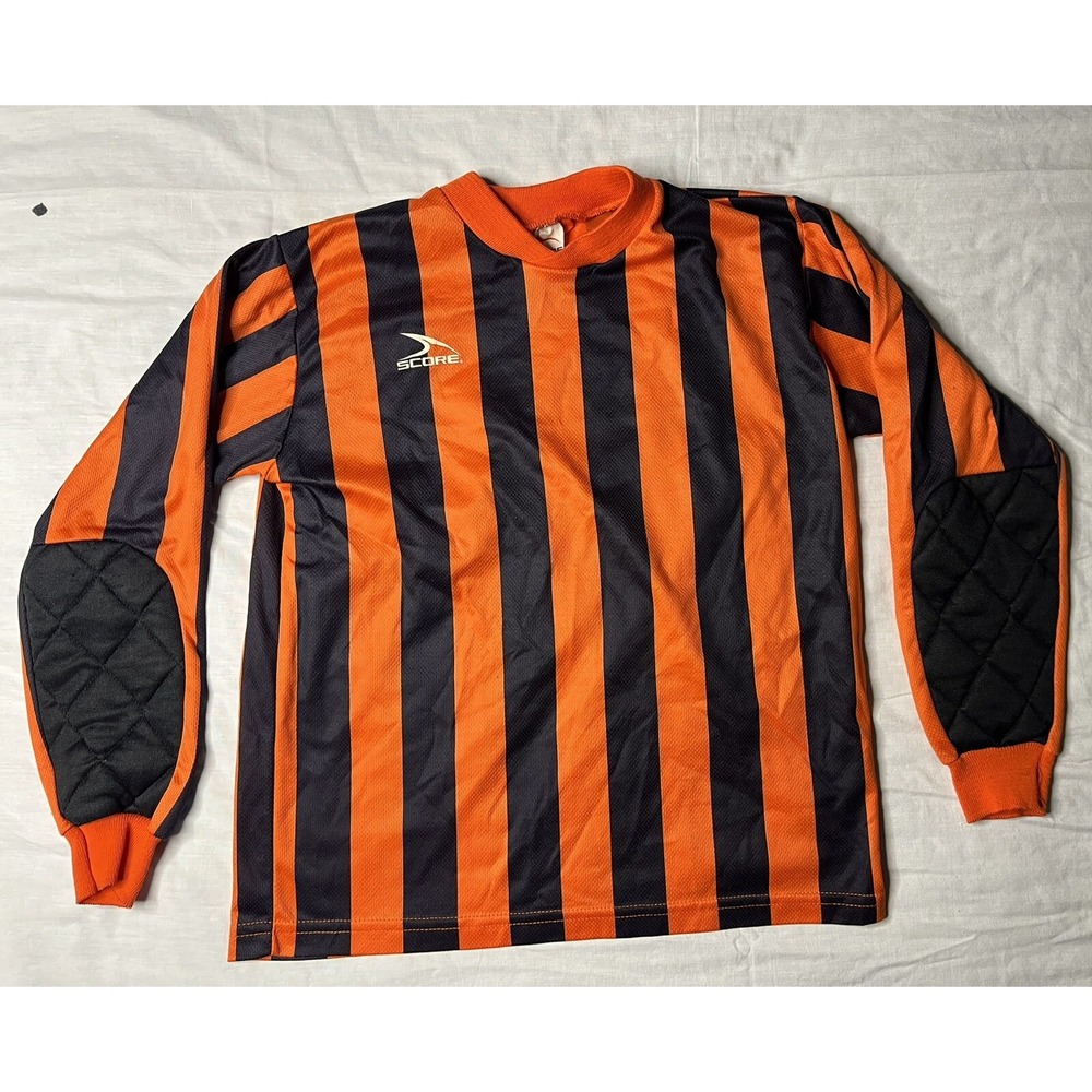 Score Soccer Jersey Youth SZ Small Blue Orange Stripes Long Sleeve Vintage 1990s